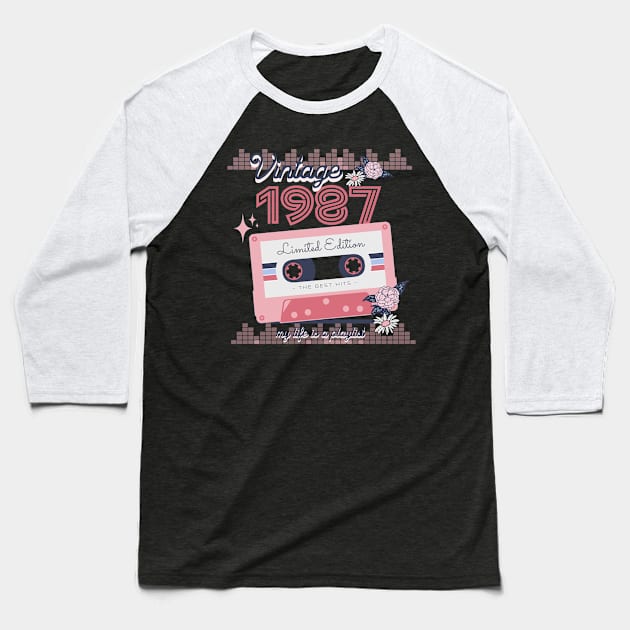 Vintage 1987 Limited Edition Music Cassette Birthday Gift Baseball T-Shirt by Mastilo Designs